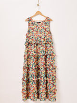 【3色展開】Meridian 花柄 シアー フリル ノースリーブワンピース