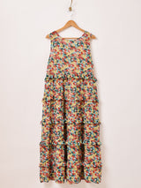 【3色展開】Meridian 花柄 シアー フリル ノースリーブワンピース