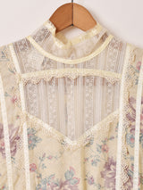 70's Made in USA "GUNNE SAX" レース 花柄 長袖ワンピース