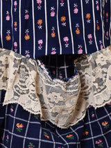 70's Made in USA "GUNNE SAX" レース 小花柄 長袖ワンピース