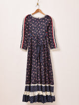 70's Made in USA "GUNNE SAX" レース 小花柄 長袖ワンピース