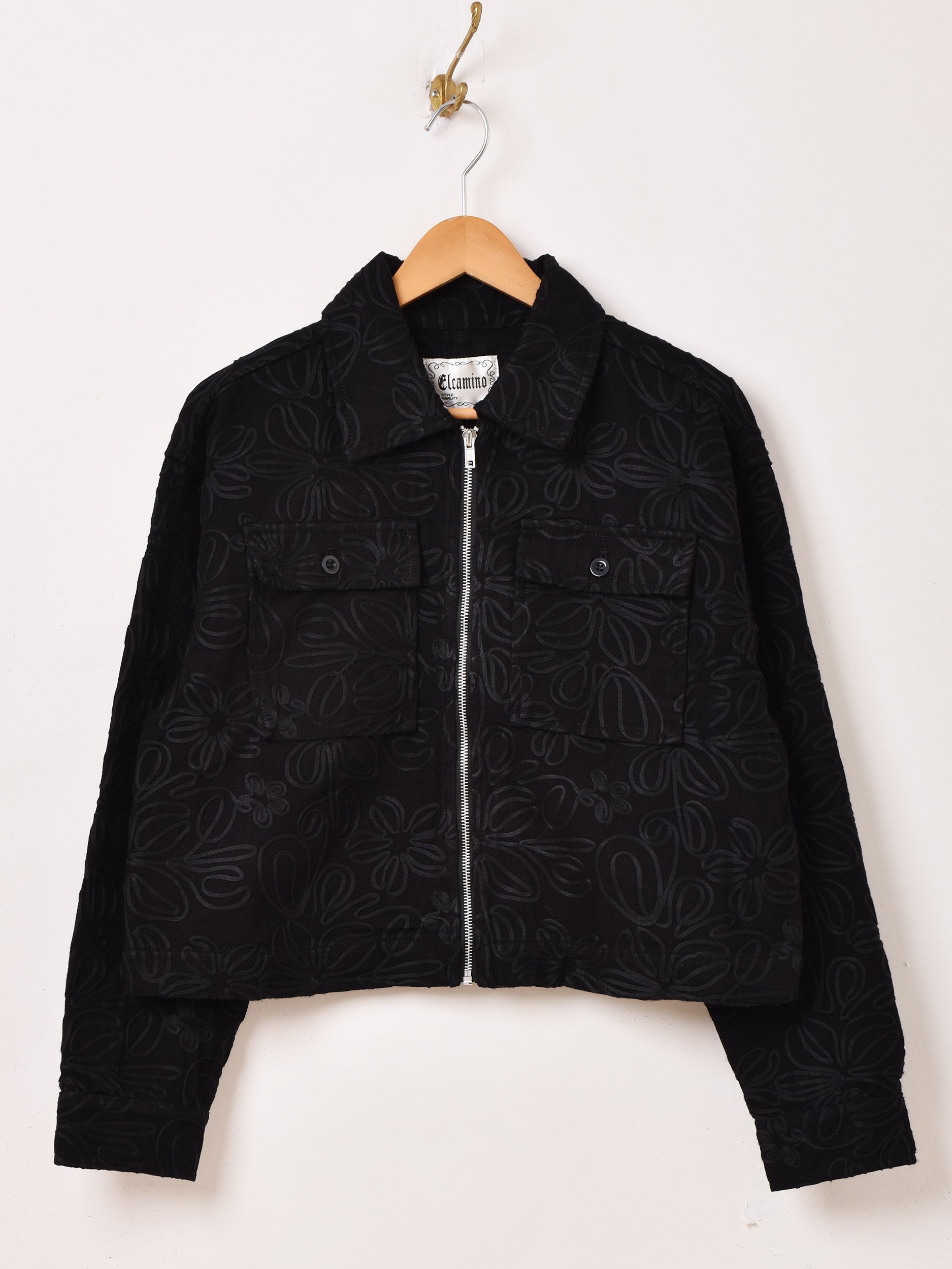 2色展開】Elcamino 花柄 テープ刺繍 ショートジャケット – 古着
