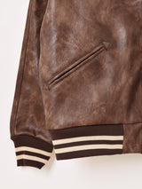 【2色展開】Meridian パッチ刺繍 フェイクレザー スタジアムジャケット