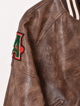 【2色展開】Meridian パッチ刺繍 フェイクレザー スタジアムジャケット