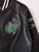 【2色展開】Meridian パッチ刺繍 フェイクレザー スタジアムジャケット