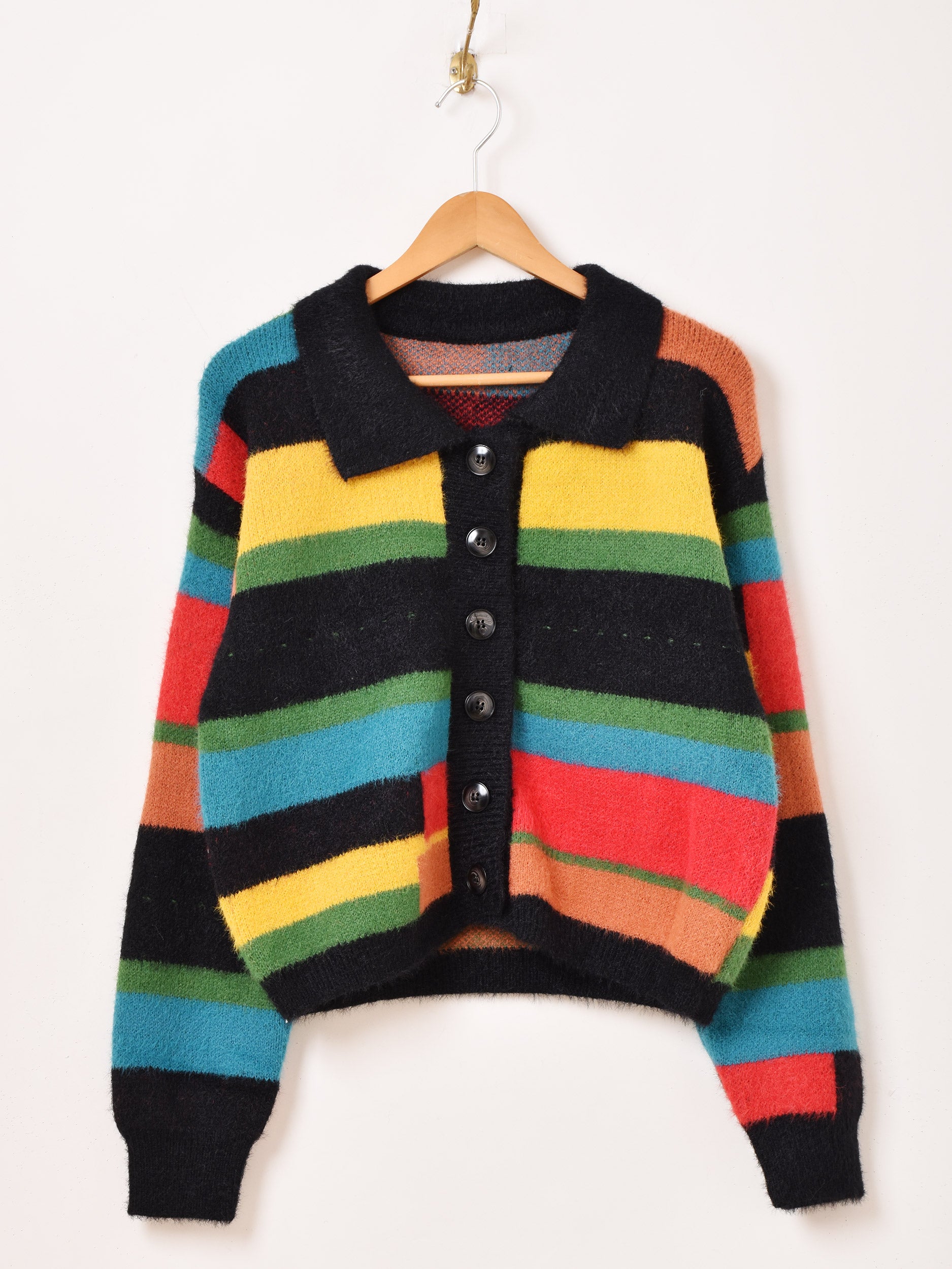Meridian カラフルボーダー 襟付きカーディガン – 古着屋Top of the