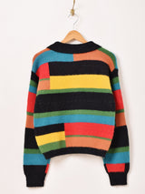 Meridian カラフルボーダー 襟付きカーディガン