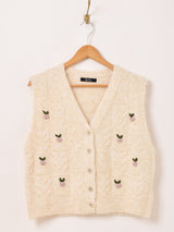 Meridian フラワー刺繍 ニットベスト