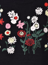 【2色展開】Meridian フラワー 刺繍 半袖セーター