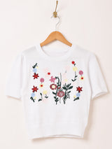 【2色展開】Meridian フラワー 刺繍 半袖セーター