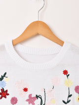【2色展開】Meridian フラワー 刺繍 半袖セーター