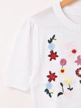 【2色展開】Meridian フラワー 刺繍 半袖セーター
