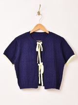 【2色展開】Meridian バイカラー リボン 半袖カーディガン