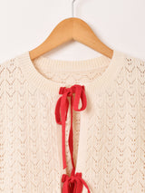 【2色展開】Meridian バイカラー リボン 半袖カーディガン