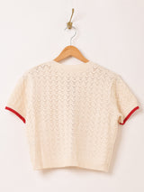 【2色展開】Meridian バイカラー リボン 半袖カーディガン