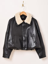 【2色展開】Meridian ボアカラー フェイクレザージャケット