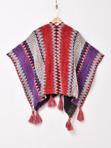 【2色展開】Elcamino エスニックデザイン タッセル付き ケープ