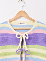 【3色展開】Elcamino マルチボーダー リボン カーディガン