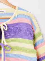 【3色展開】Elcamino マルチボーダー リボン カーディガン