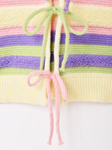 【3色展開】Elcamino マルチボーダー リボン カーディガン