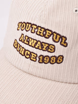 コーデュロイ 刺繍入り キャップ「YOUTHFUL」