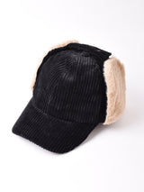 【3色展開】コーデュロイ フェイクファー イヤーマフキャップ