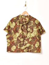 花柄 ボウタイ 半袖ブラウス