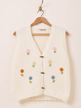 【2色展開】Elcamino フラワー刺繍 ニットベスト
