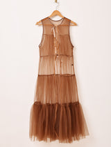 【5色展開】Meridian チュール フロントオープン ノースリーブワンピース