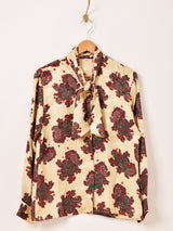 ペイズリー柄 長袖 ボウタイブラウス