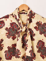 ペイズリー柄 長袖 ボウタイブラウス