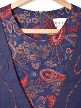 レイヤード風 ペイズリー柄 長袖ワンピース