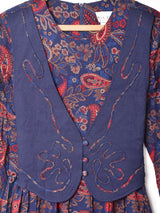 レイヤード風 ペイズリー柄 長袖ワンピース