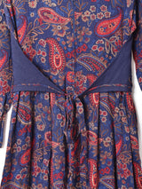 レイヤード風 ペイズリー柄 長袖ワンピース