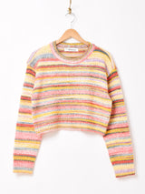 Elcamino マルチボーダー クロップド セーター