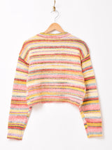 Elcamino マルチボーダー クロップド セーター