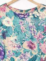 ノーカラー 花柄 長袖ワンピース