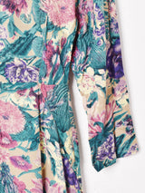 ノーカラー 花柄 長袖ワンピース