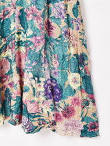 ノーカラー 花柄 長袖ワンピース