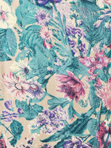 ノーカラー 花柄 長袖ワンピース