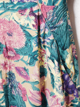 ノーカラー 花柄 長袖ワンピース