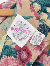 ノーカラー 花柄 長袖ワンピース