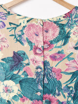 ノーカラー 花柄 長袖ワンピース