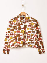 Emerald Motel 総柄 アンティークモチーフ 長袖 オープンカラーシャツ