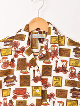 Emerald Motel 総柄 アンティークモチーフ 長袖 オープンカラーシャツ