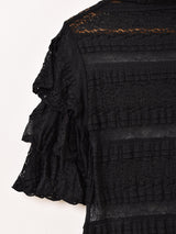 【2色展開】Meridian 半袖 タートルネック フリルレース カットソー