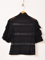 【2色展開】Meridian 半袖 タートルネック フリルレース カットソー