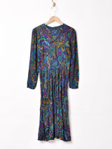 総柄 パフスリーブ 長袖ワンピース