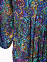 総柄 パフスリーブ 長袖ワンピース