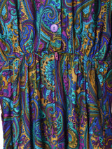 総柄 パフスリーブ 長袖ワンピース